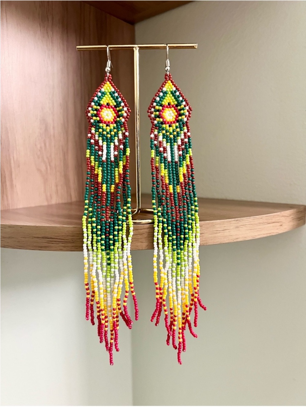 Vibrant Indigenous Style Beaded Fringe Earrings